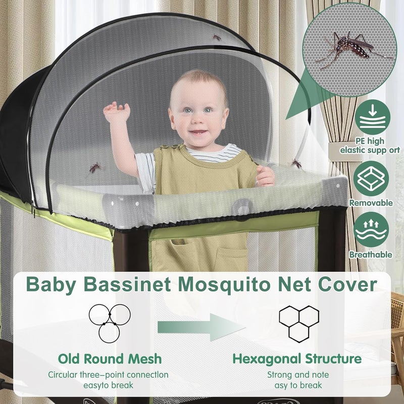 WANRU Pack N Play Tent Cover & Bassinet Canopy - Half-Blackout Breathable Mosquito Net with 2-Way Zipper for Bassinet, Travel Crib, Mini Crib & Playpen to Keep Cats Out (Black-Large) - Image 4